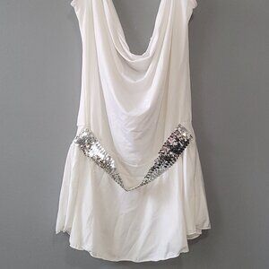 Sexy Women White Loose Dressy Stretch Tunic with Spaghetti Straps Medium N8497